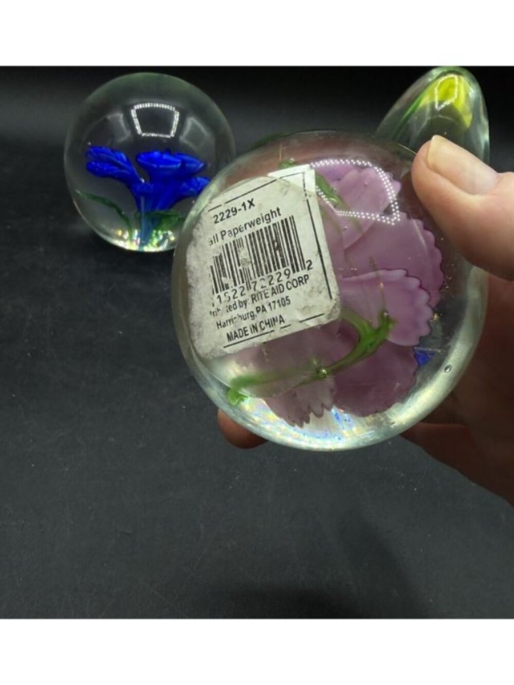 LOT 4 Art Glass Paperweights Yellow Blue Pink Flowers Mixed Sizes - Picture 11 of 14